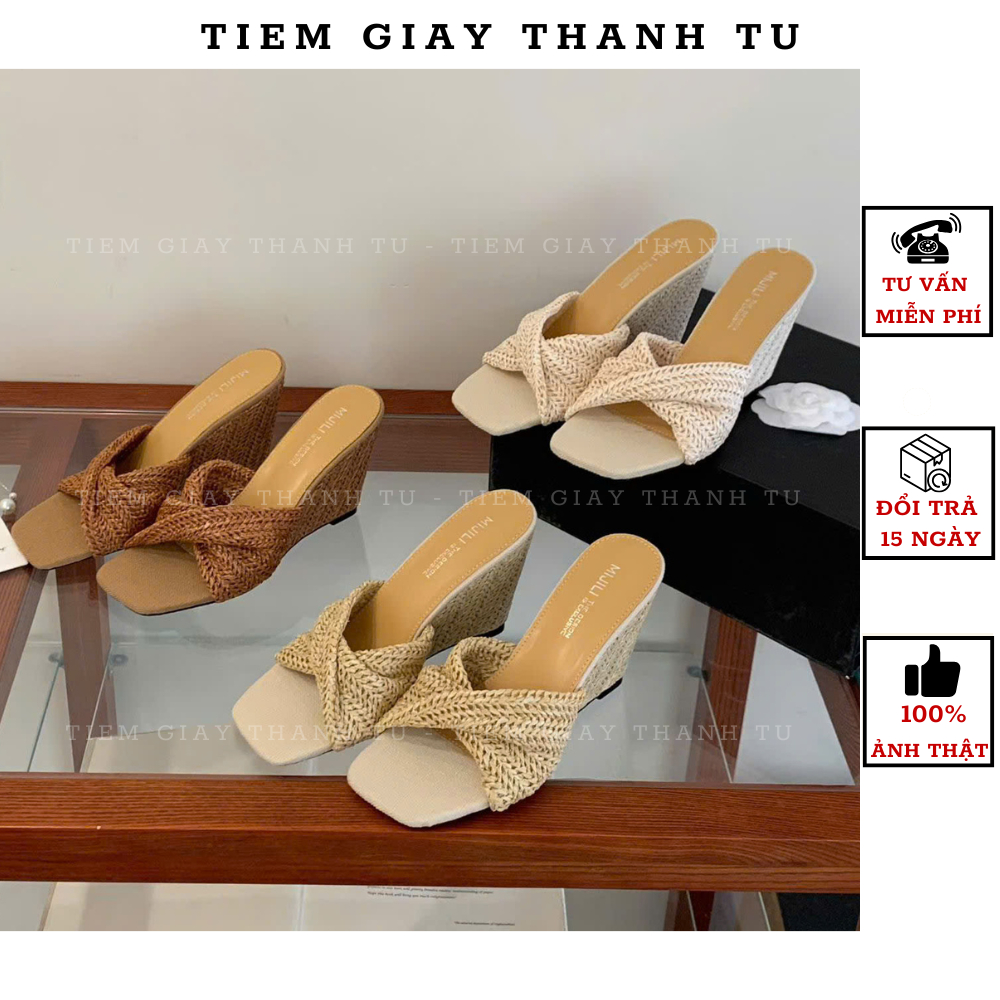 (C0712-1) Xuồng cao gót quai cói chéo mũi vuông fullbox hàng QCCC