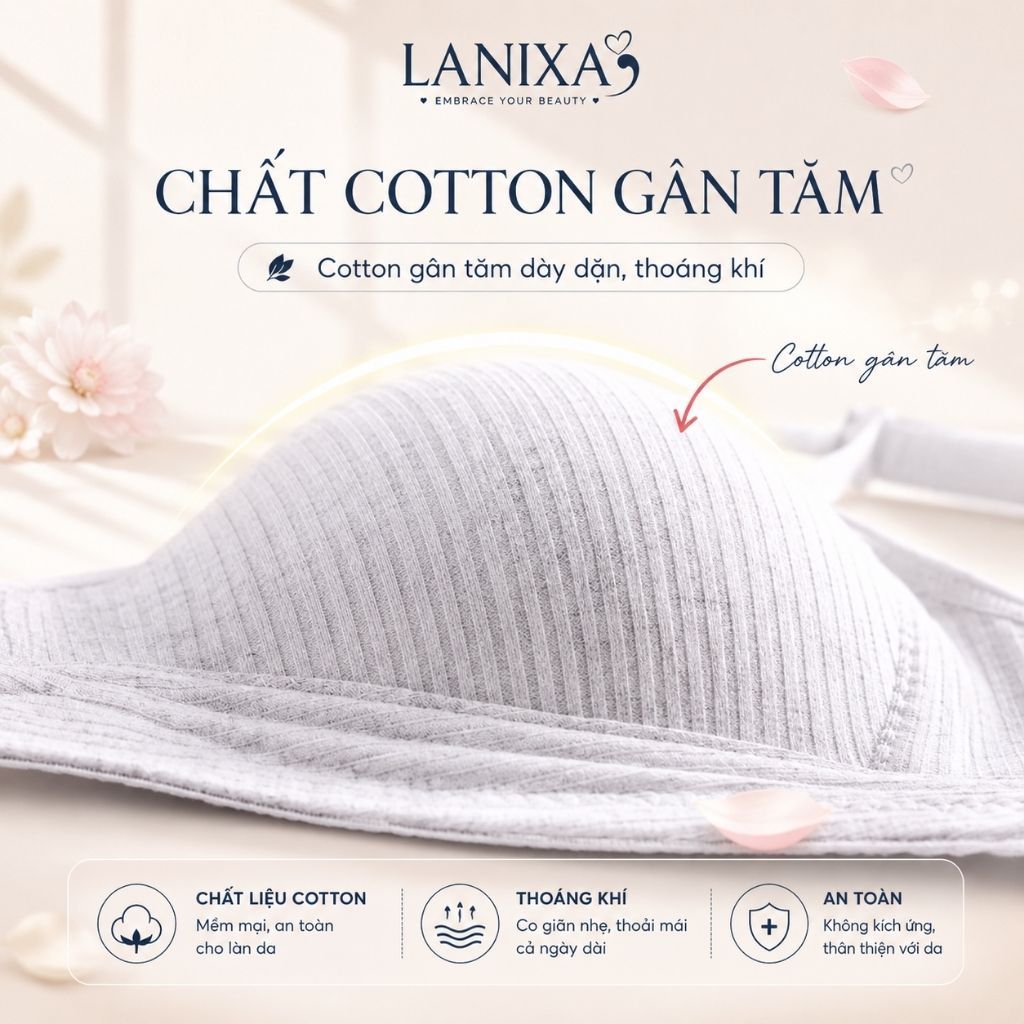 Áo ngực nữ không gọng đêm mút mỏng ôm ngực mềm mại chất cotton co dãn thấm hút mồ hôi LANIXA A414