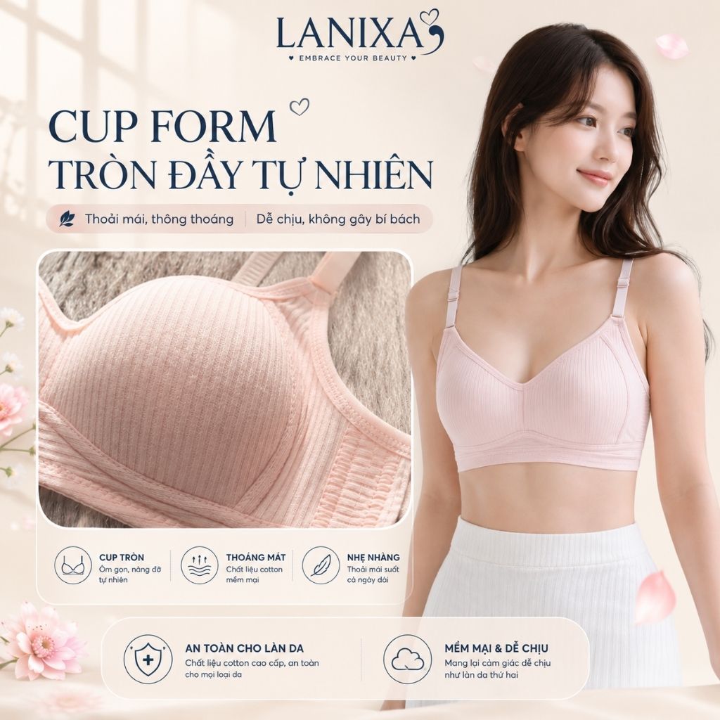 Áo ngực nữ không gọng đêm mút mỏng ôm ngực mềm mại chất cotton co dãn thấm hút mồ hôi LANIXA A414