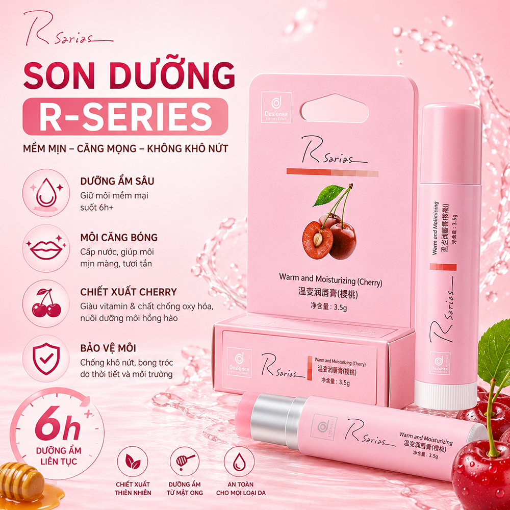 Son dưỡng môi vị anh đào, Hương cherry ngọt ngào,Dưỡng môi hồng hào, Môi căng mọng quyến rũ，Son dưỡng môi cherry cho nữ