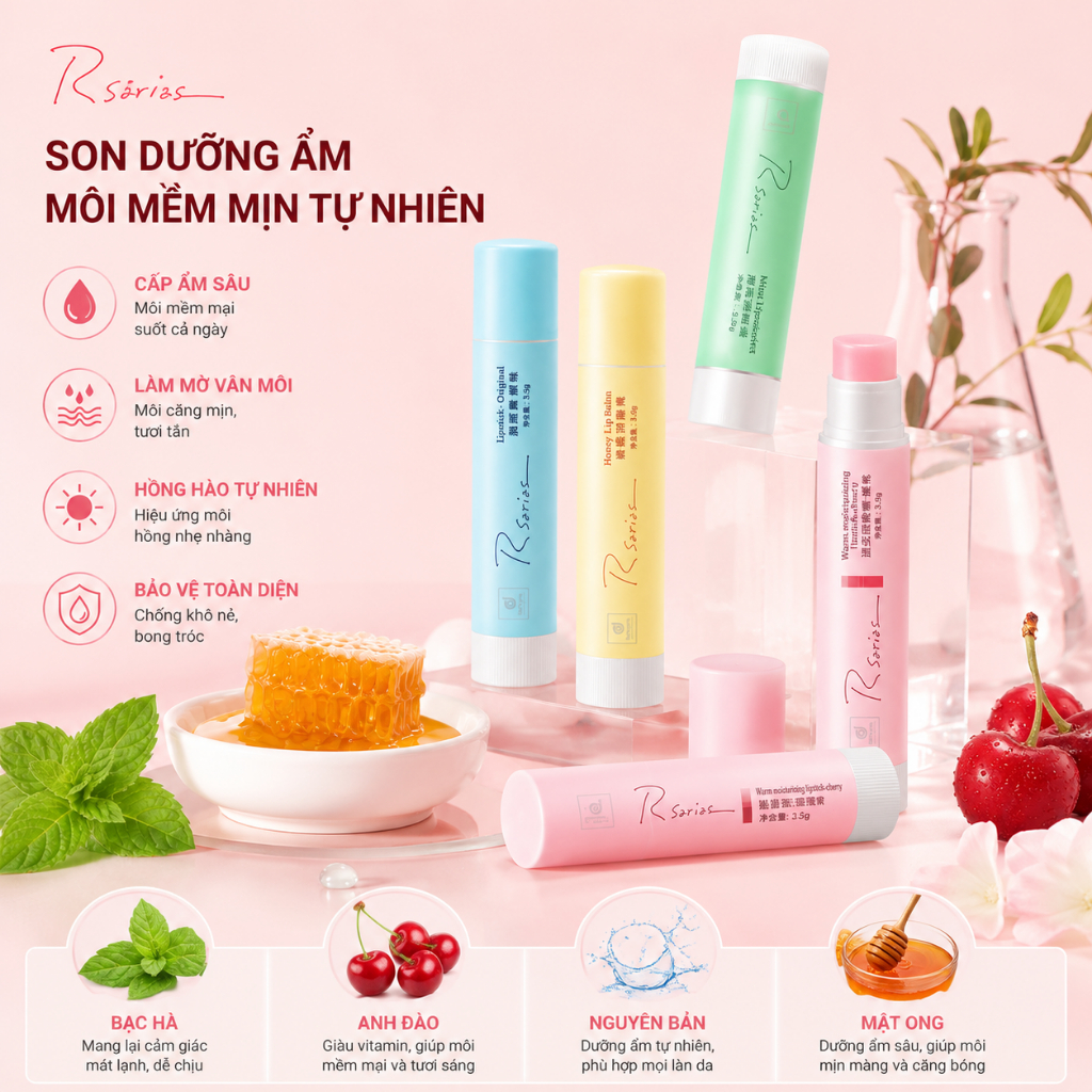 Son dưỡng môi vị anh đào, Hương cherry ngọt ngào,Dưỡng môi hồng hào, Môi căng mọng quyến rũ，Son dưỡng môi cherry cho nữ