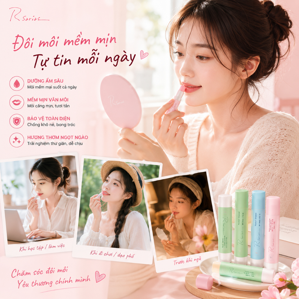 Son dưỡng môi vị anh đào, Hương cherry ngọt ngào,Dưỡng môi hồng hào, Môi căng mọng quyến rũ，Son dưỡng môi cherry cho nữ