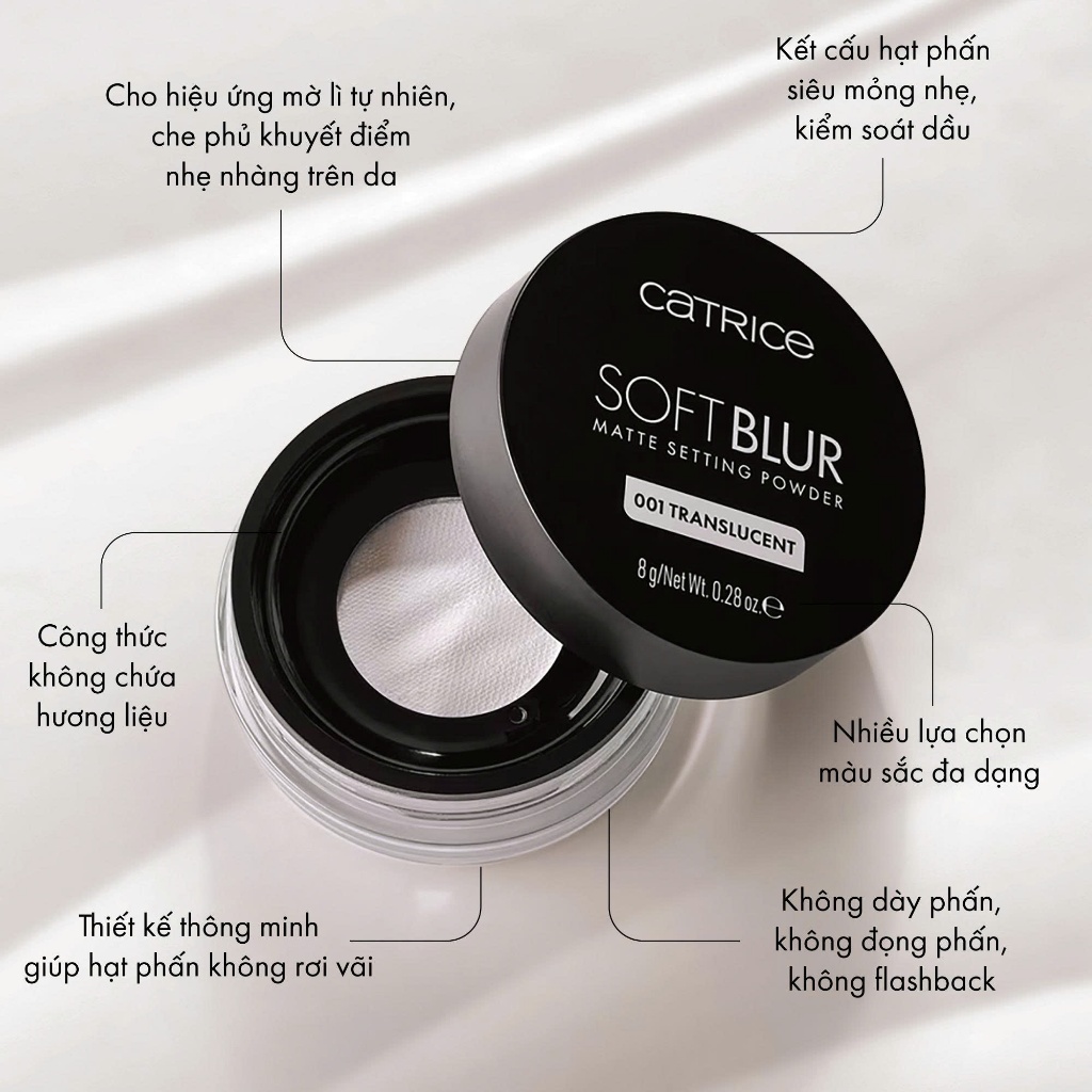 Phấn phủ mỏng nhẹ kiềm dầu Catrice Soft Blur Matte Setting Powder 8g