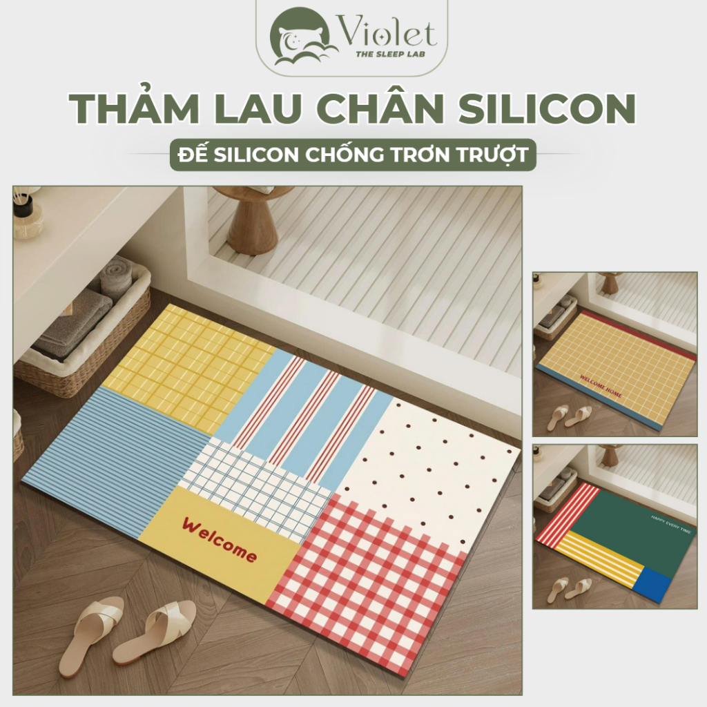 Thảm Lau Chùi Chân VIOLET HOME Đế Silicon Chống Trượt Thấm Hút Tốt
