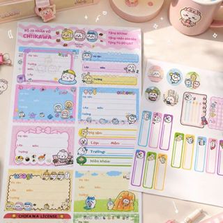 LEAFBOOK Set 20 Nhãn Dán Tên Học Sinh Kèm Sticker Trang Trí Dễ Thương – Shin, Chiikawa, Hello Kitty, Miffy