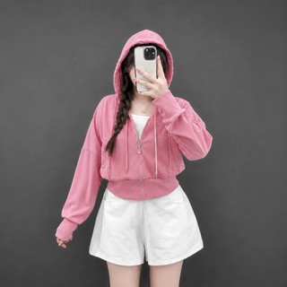 Thời Trang Bigsize Cô Nhỏ Áo khoác ngoài dáng ngắn có mũ vải thun gân co giãn Chống Nắng KHOAC5