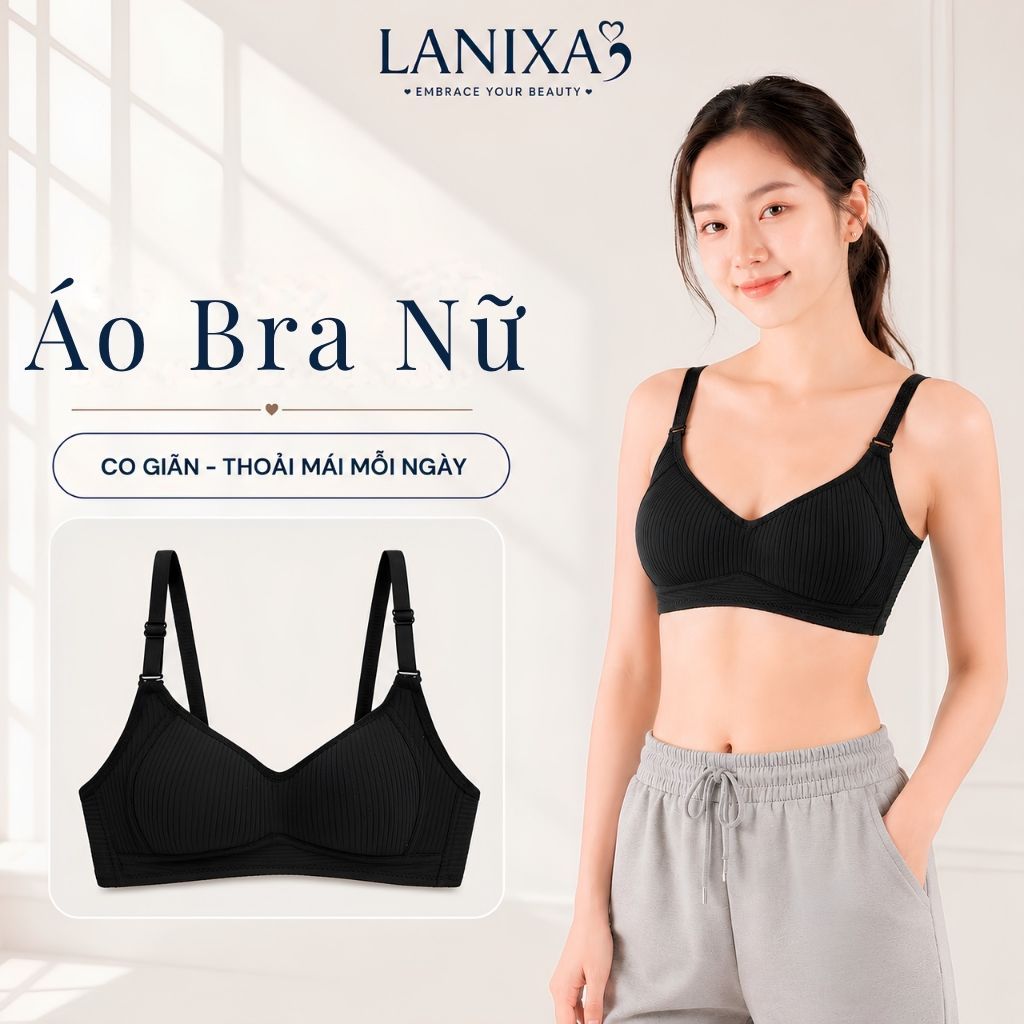 Áo ngực nữ không gọng đêm mút mỏng ôm ngực mềm mại chất cotton co dãn thấm hút mồ hôi LANIXA A414