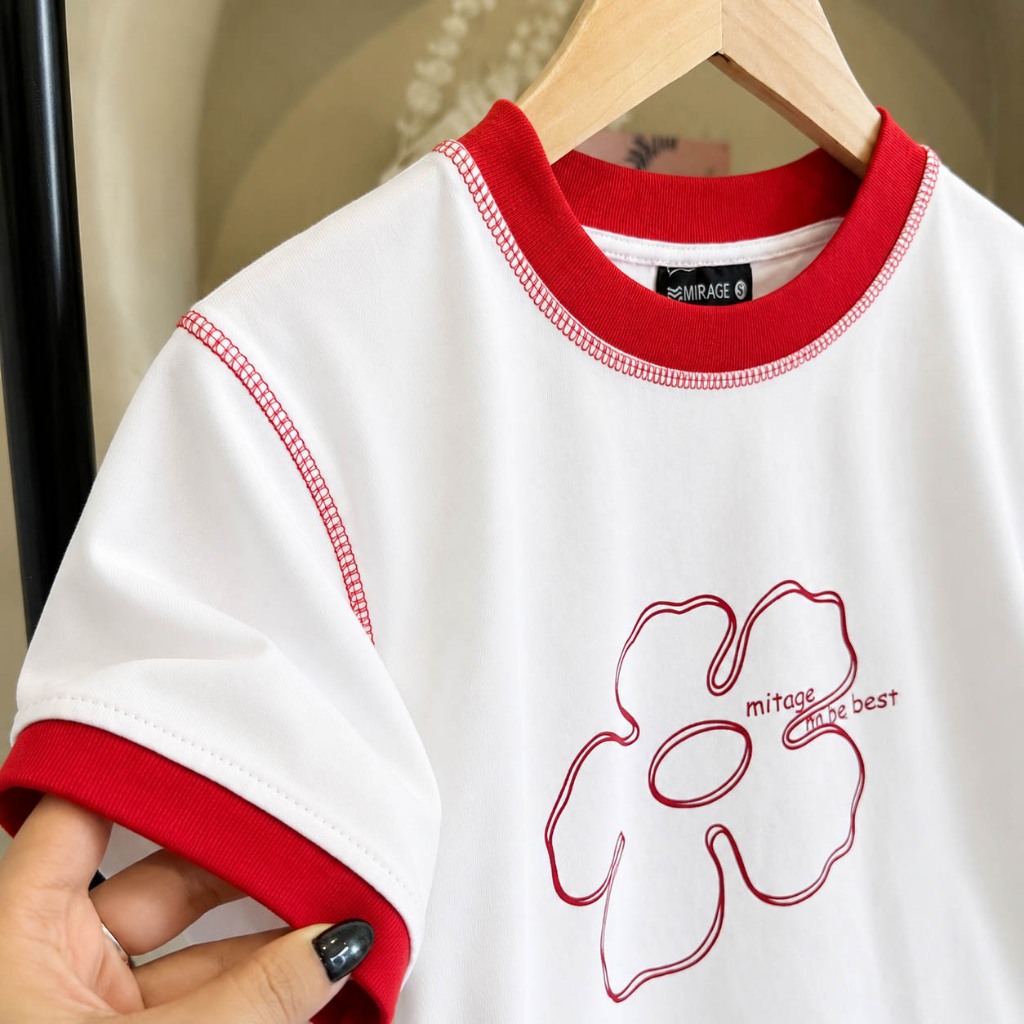 Áo Thun Phối Viền Bông Hoa Xinh Yêu, Chất Cotton Mềm Mịn, Có Kèm Hình Thật.