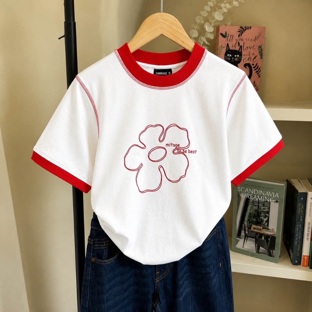 Áo Thun Phối Viền Bông Hoa Xinh Yêu, Chất Cotton Mềm Mịn, Có Kèm Hình Thật.