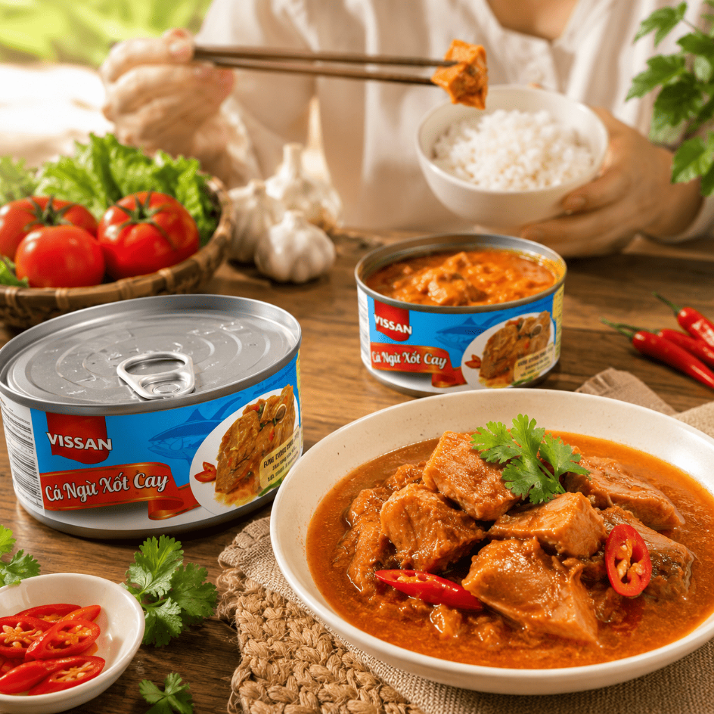 [Combo 3 Hộp] Cá Ngừ Xốt Cay Vissan 170g – Chính Hãng Date 2028 Ăn Liền Tiện Lợi