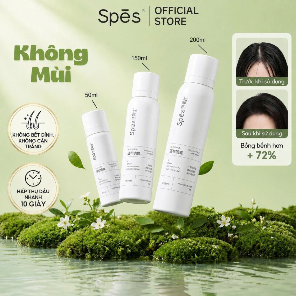Dầu Gội Khô SPES Không Mùi Tạo Phồng Tóc, Hút Dầu Thừa, Không Gây Bết Dính 50/150/200ml