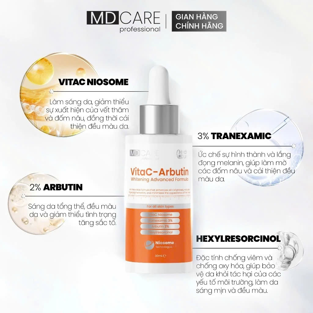Serum MD CARE VitaC-Arbutin Serum – Whitening Advanced Formula 30ml sáng da, chống lão hóa