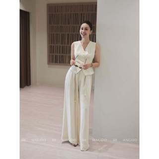 Set 3 chi tiết lẻ Blazer cộc tay & Áo gile  & Quần cạp liền kèm dây đai HAGOO [S9071]