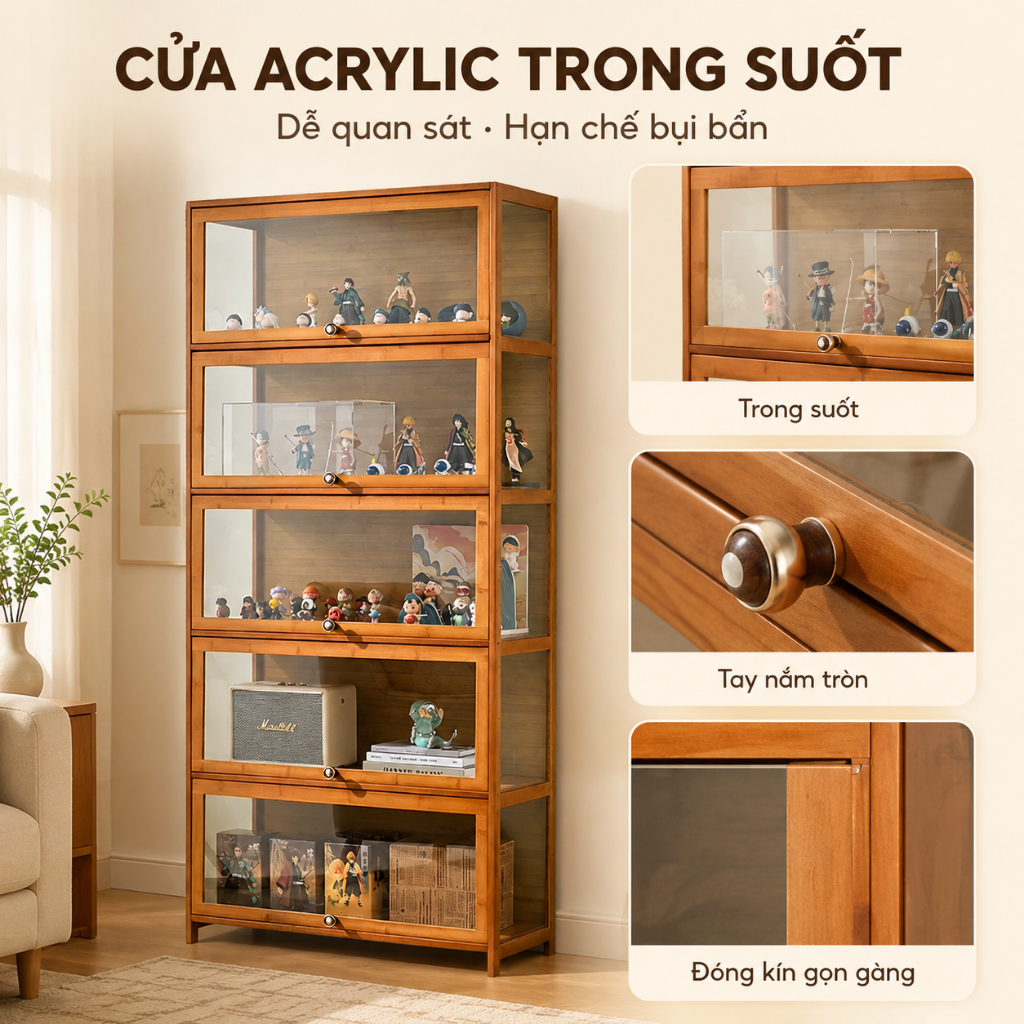 Tủ Trưng Bày Kệ Sách Gỗ Tủ Trang Trí Phòng Ngủ Trưng Bày Figure Tượng Nhỏ Lưu Trữ Đồ Lưu Niệm