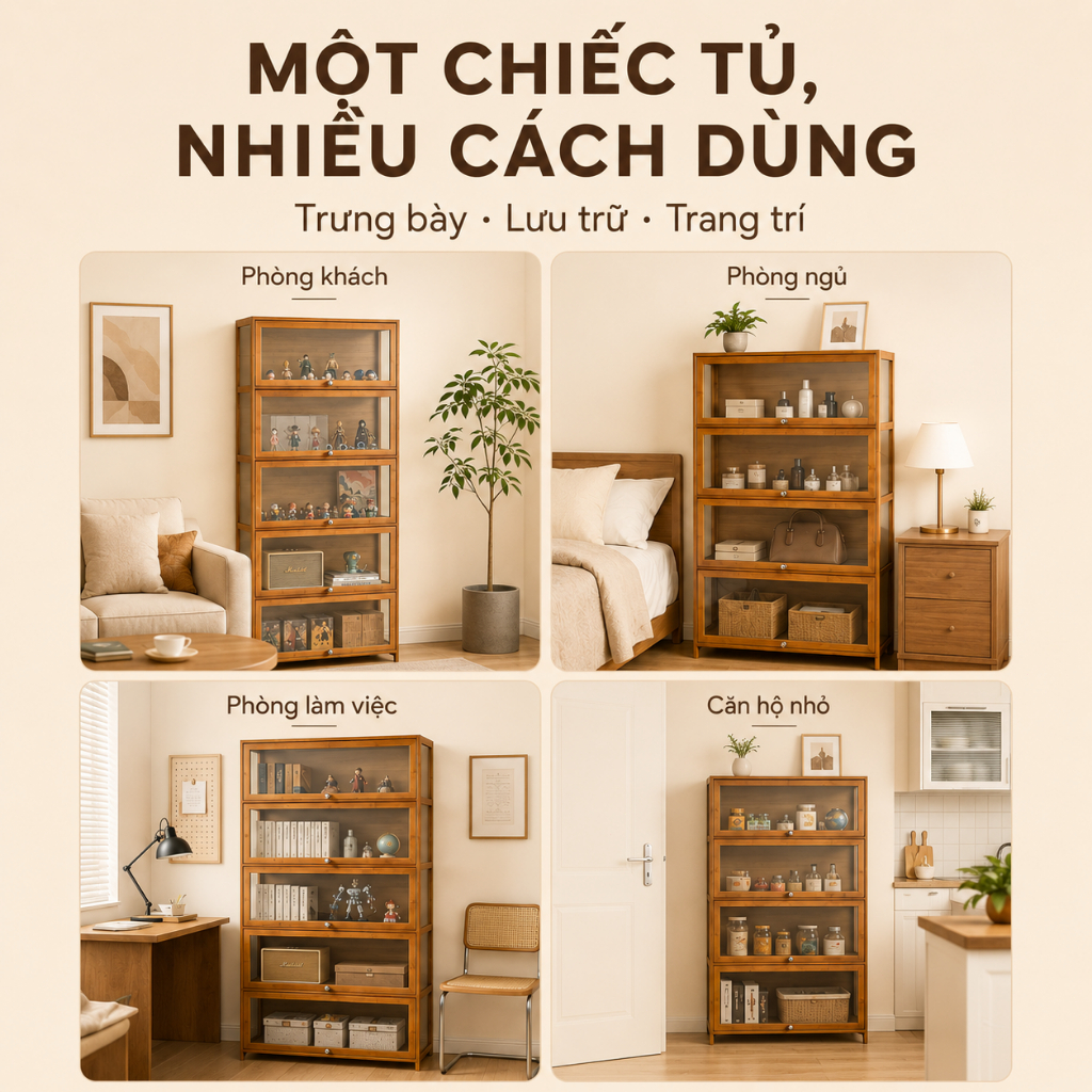 Tủ Trưng Bày Kệ Sách Gỗ Tủ Trang Trí Phòng Ngủ Trưng Bày Figure Tượng Nhỏ Lưu Trữ Đồ Lưu Niệm