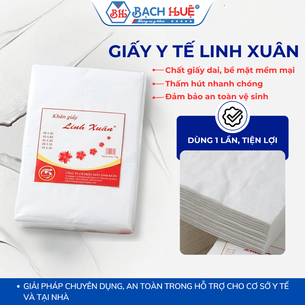 Giấy Y Tế Linh Xuân Bịch 1kg Đa Năng - Giấy Thấm Lót Cho Bé, Khăn Lau Siêu Âm (Size 40x50 / 40x25)