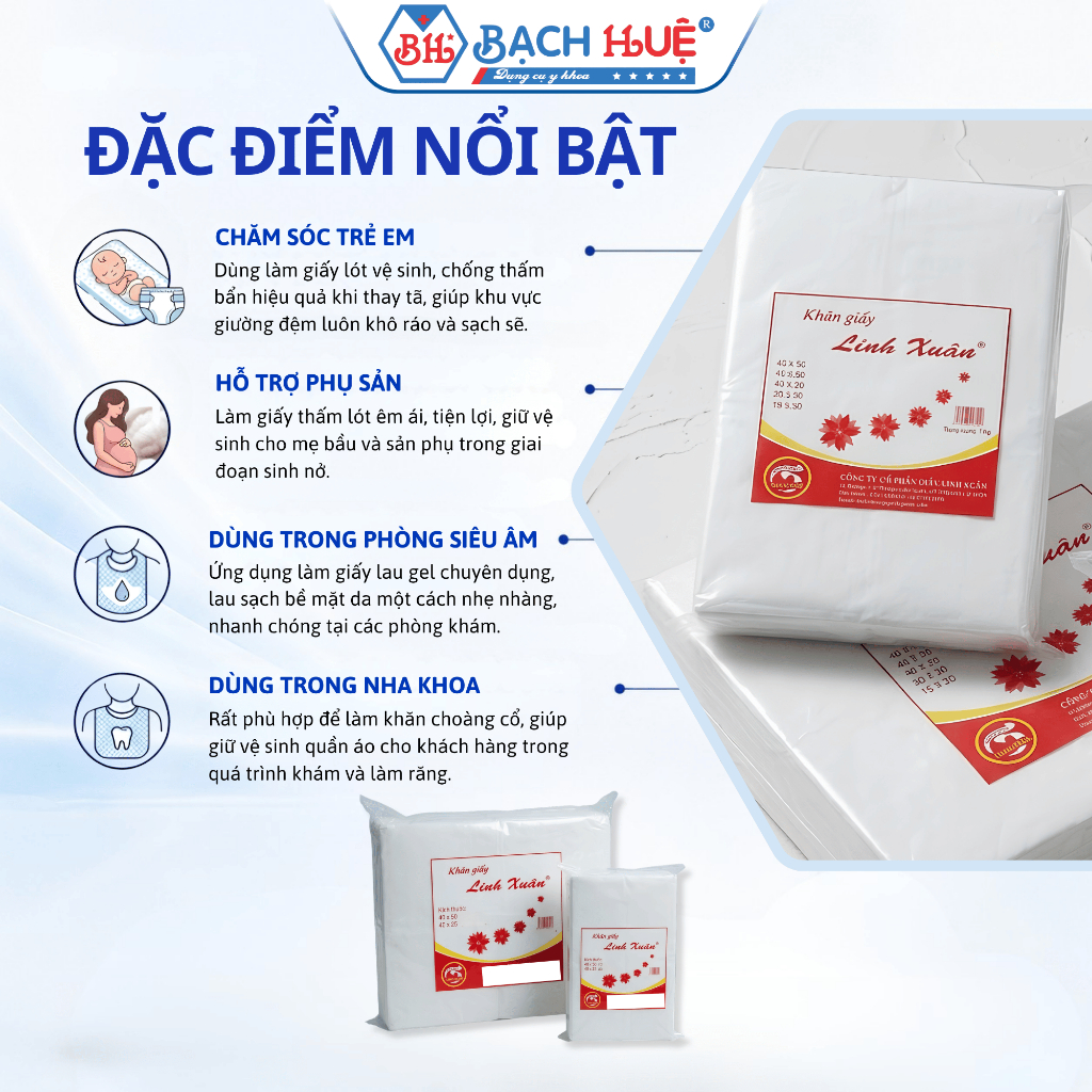 Giấy Y Tế Linh Xuân Bịch 1kg Đa Năng - Giấy Thấm Lót Cho Bé, Khăn Lau Siêu Âm (Size 40x50 / 40x25)