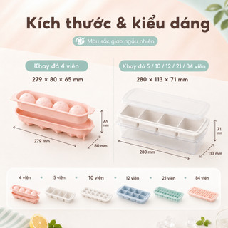 Khay Đá Inochi  - Gồm Nắp, Hộp Đựng, Kháng Khuẩn, Nhựa PP An Toàn - Thiết Kế Nhật Bản