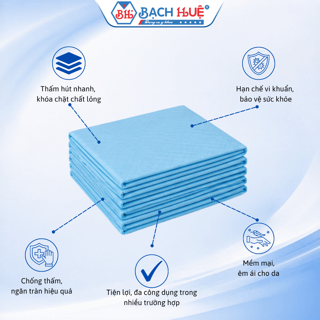 Tấm lót chống thấm Bảo Thạch 40x60cm - Siêu thấm hút, chống tràn dịch hiệu quả, giải pháp chăm sóc vệ sinh