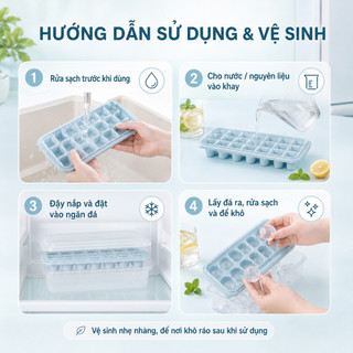 Khay Đá Inochi  - Gồm Nắp, Hộp Đựng, Kháng Khuẩn, Nhựa PP An Toàn - Thiết Kế Nhật Bản