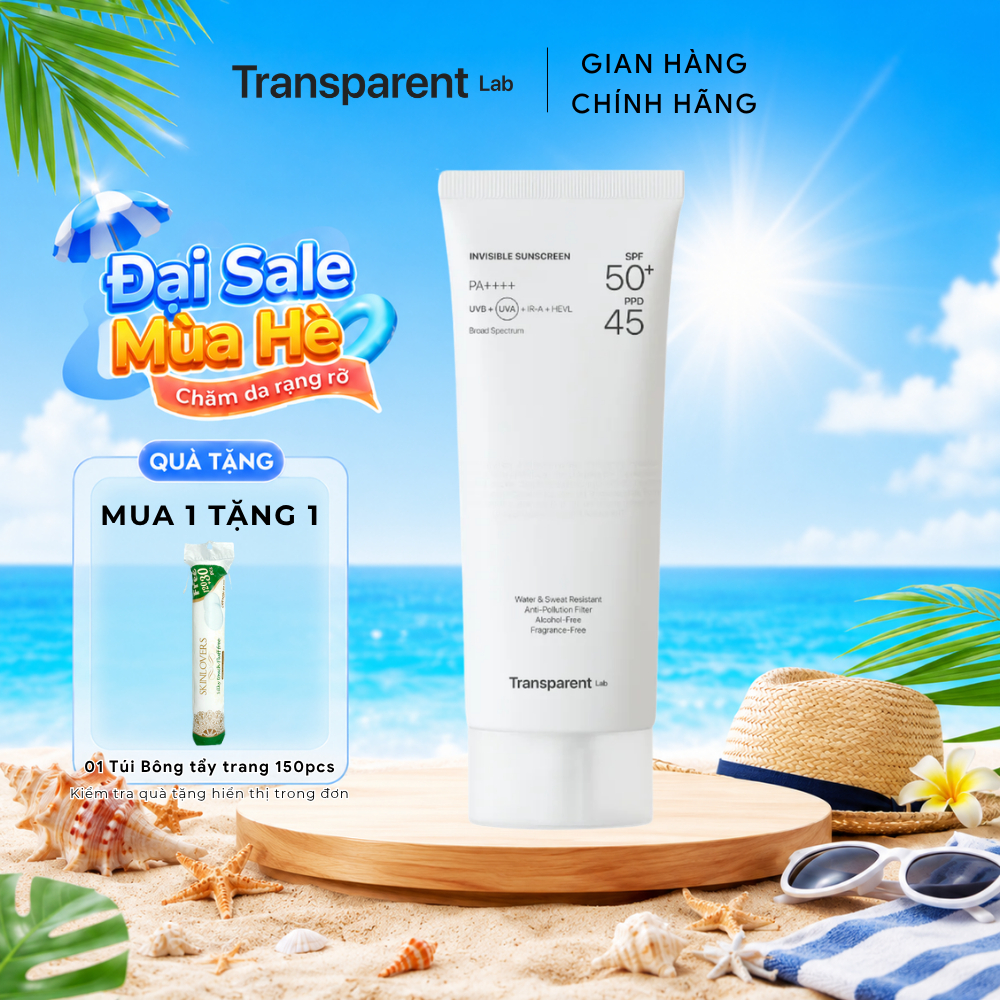 [HOT] Kem chống nắng tàng hình siêu nhẹ TRANSPARENT INVISIBLE SUNSCREEN SPF50+ 100ml bảo vệ da 4 tầng - Skin Studio