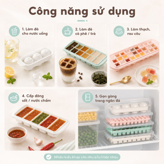 Khay Đá Inochi  - Gồm Nắp, Hộp Đựng, Kháng Khuẩn, Nhựa PP An Toàn - Thiết Kế Nhật Bản