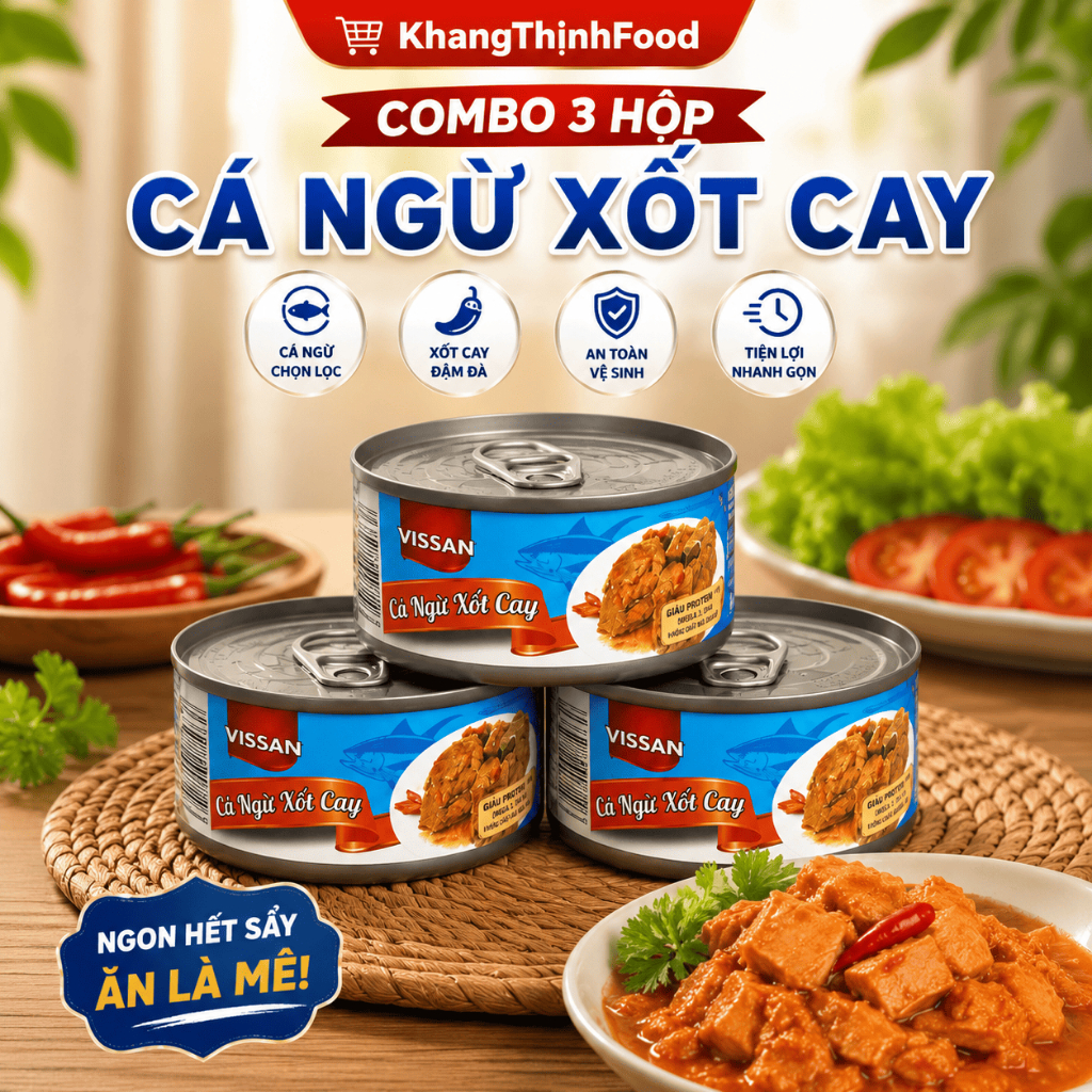 [Combo 3 Hộp] Cá Ngừ Xốt Cay Vissan 170g – Chính Hãng Date 2028 Ăn Liền Tiện Lợi