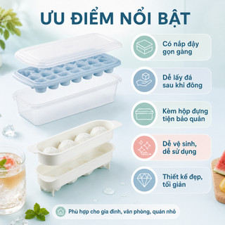 Khay Đá Inochi  - Gồm Nắp, Hộp Đựng, Kháng Khuẩn, Nhựa PP An Toàn - Thiết Kế Nhật Bản