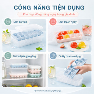 Khay Đá Inochi  - Gồm Nắp, Hộp Đựng, Kháng Khuẩn, Nhựa PP An Toàn - Thiết Kế Nhật Bản