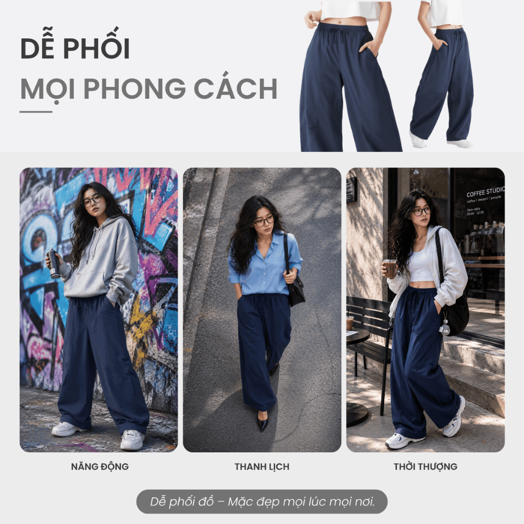 Quần dài ống rộng nữ TOKYOLIFE có dây chun, chất vải dù nhẹ thoáng mát thiết kế thời trang 40005378