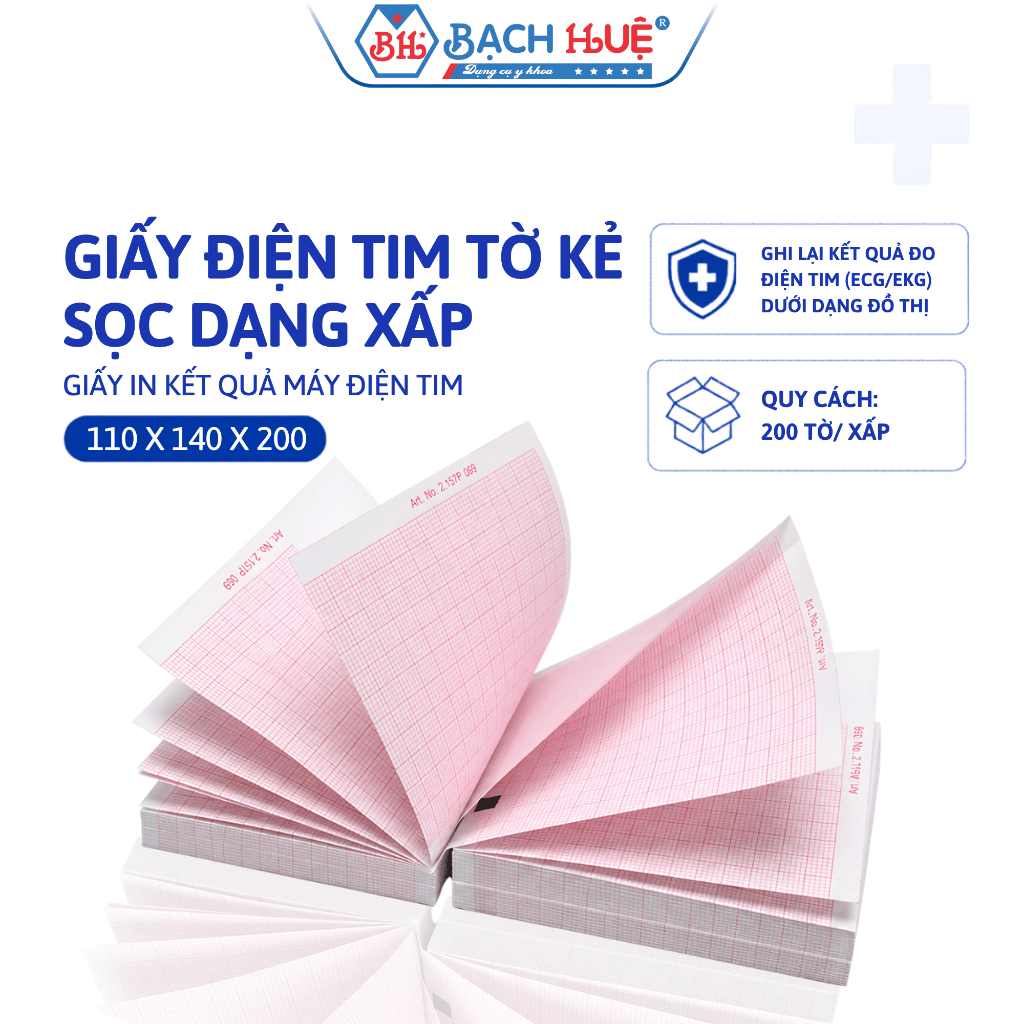 Giấy điện tim EGG dạng xấp 110x140x200 mm - Tờ kẻ sọc dạng xấp, hình ảnh sắc nét, ghi nhận chính xác