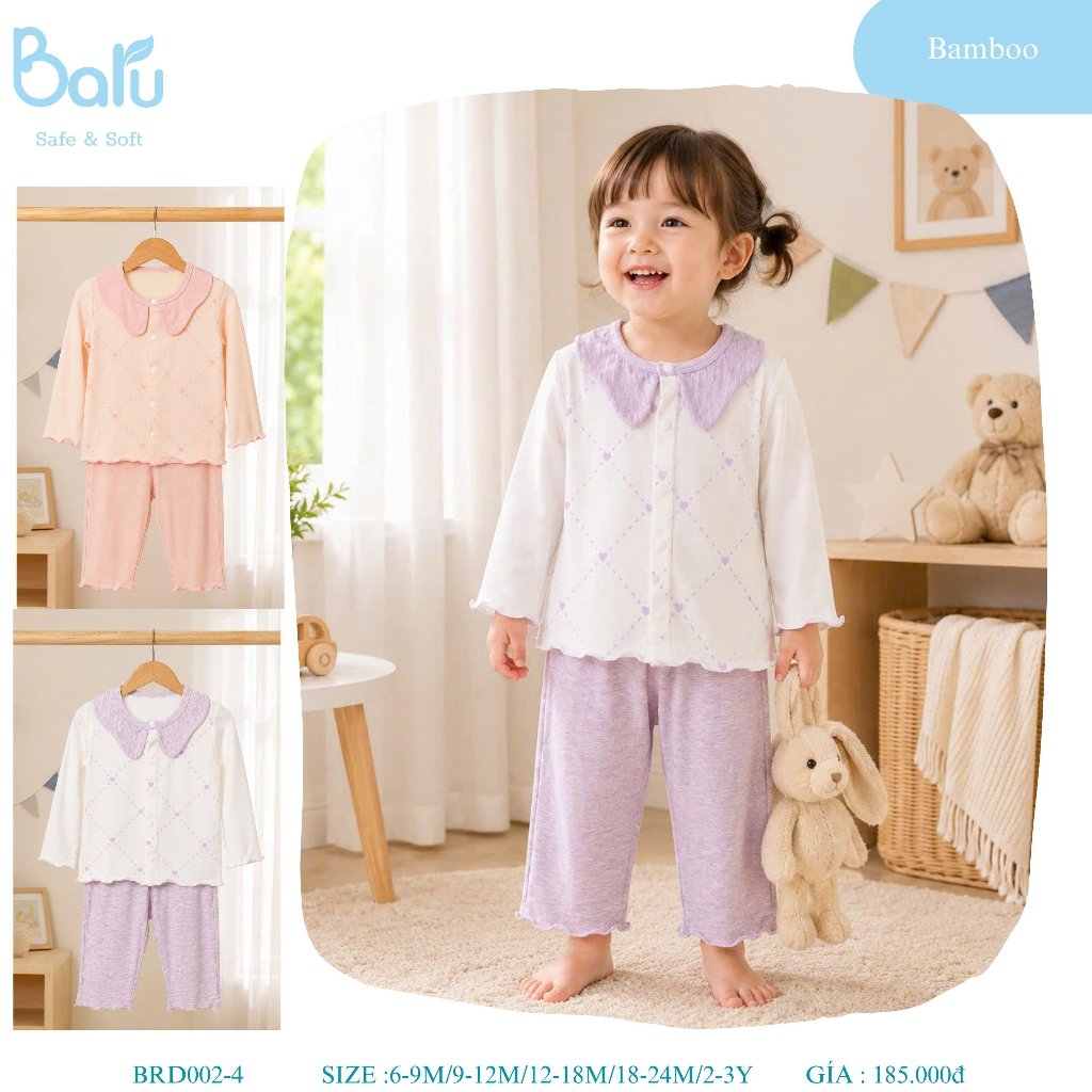 Bộ cài giữa bé gái dài tay quần dài BRD002-4