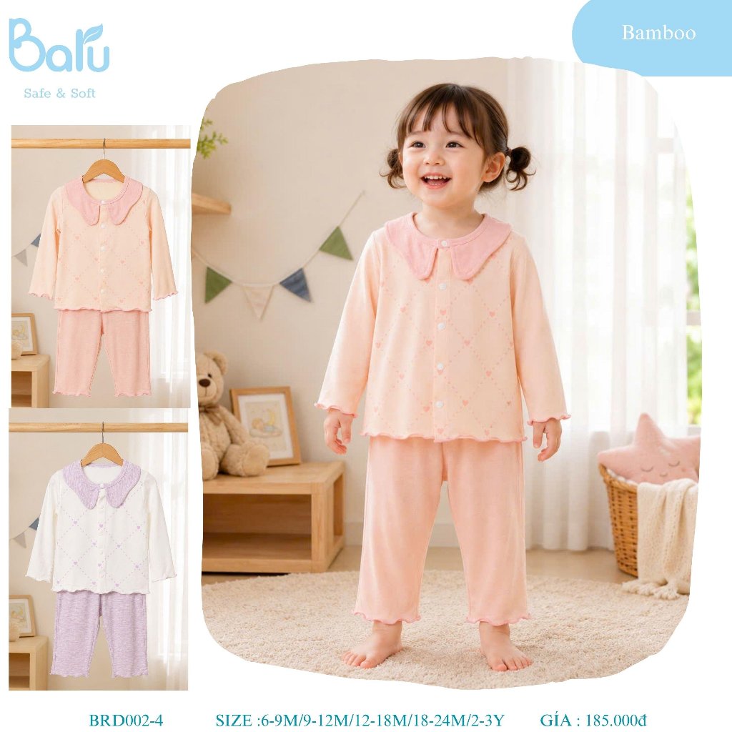 Bộ cài giữa bé gái dài tay quần dài BRD002-4