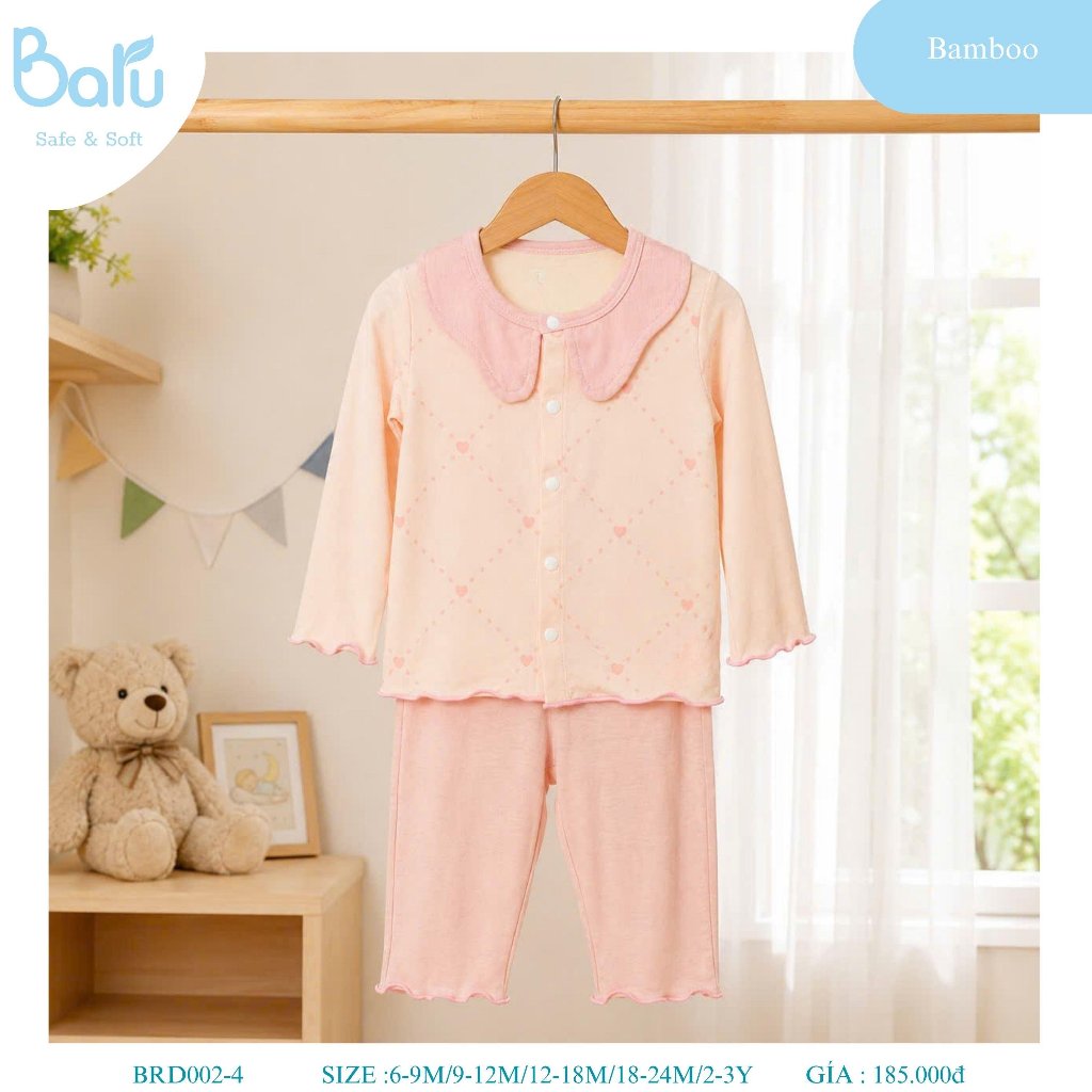 Bộ cài giữa bé gái dài tay quần dài BRD002-4
