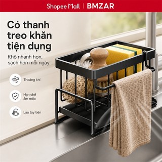 BMZAR GIÁ ĐỂ BÚI RỬA BÁT ĐÁY NGHIÊNG THÉP CABON CÓ THANH TREO KHĂN TIỆN LỢI bền chặt