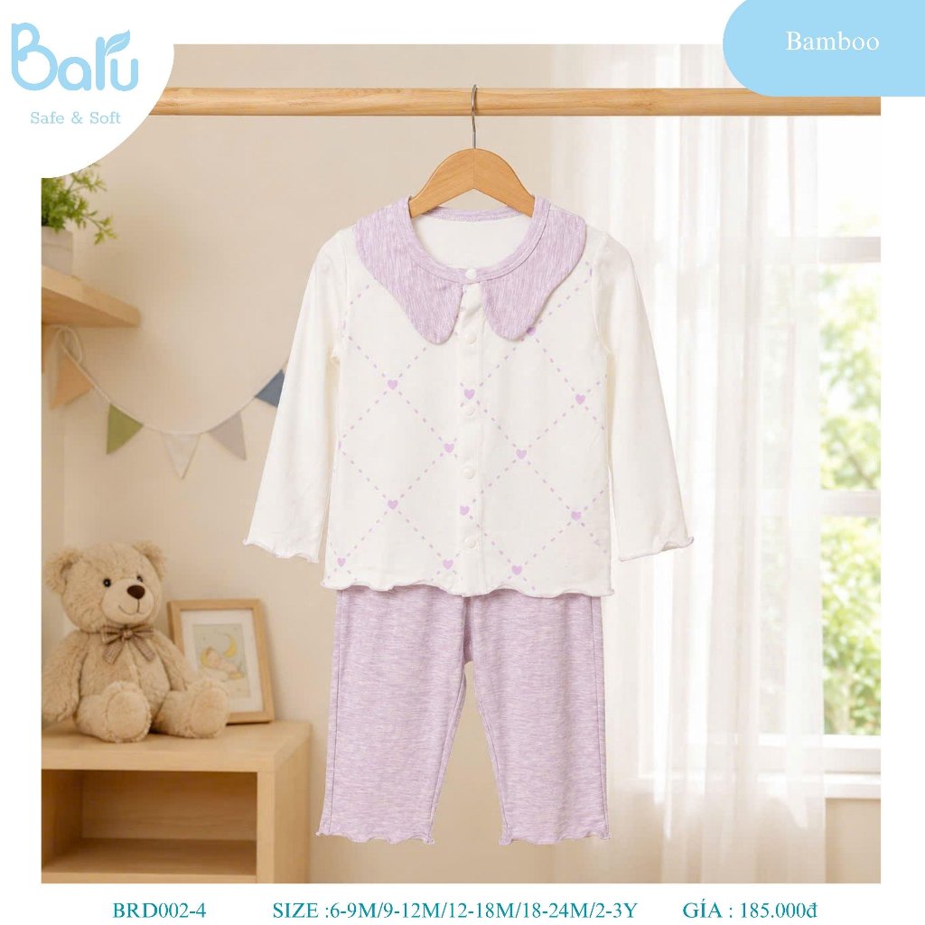 Bộ cài giữa bé gái dài tay quần dài BRD002-4