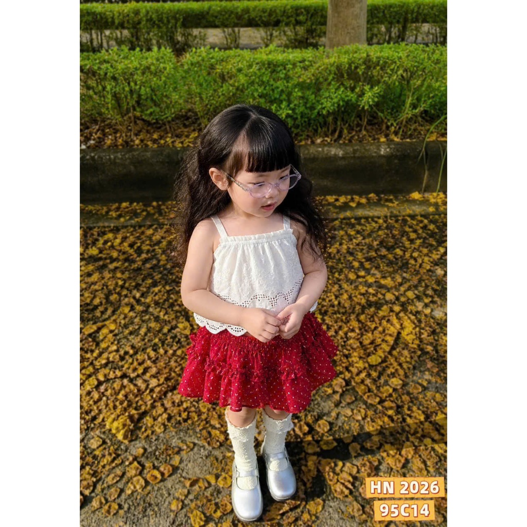 Set Đồ Bé Gái (TẶNG KHĂN) Áo Hai Dây Kèm Chân Váy Chấm Bi Ngắn Chất Ren Boi Mát Siêu Dễ Thương BR14