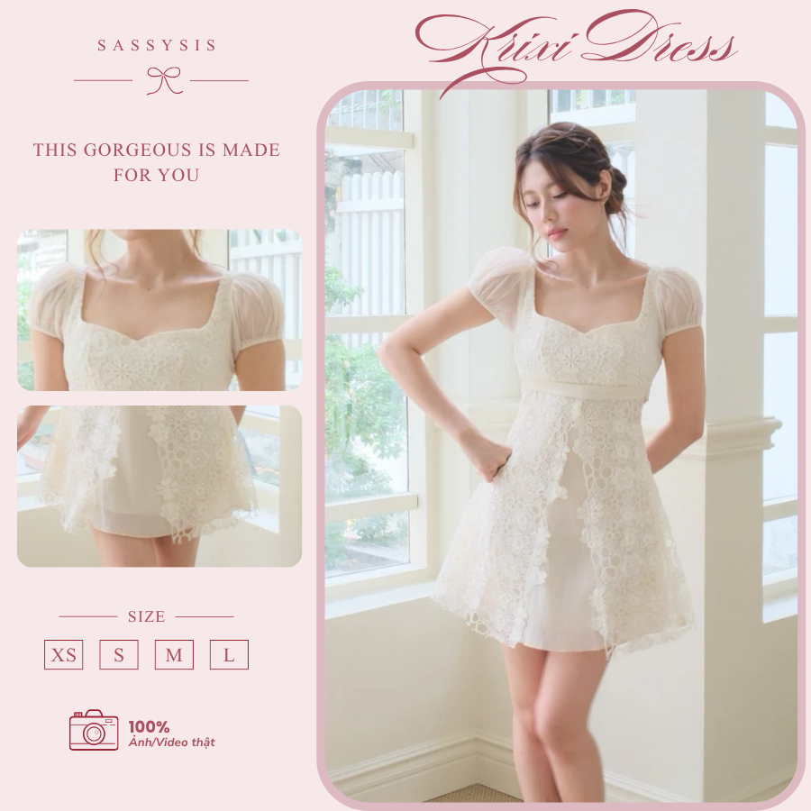 Krixi Dress thiết kế dáng chữ A tay bồng phong cách tiểu thư dự tiệc