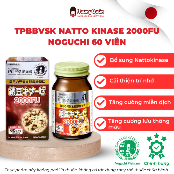 TPBVSK Natto Kinase 2000FU Noguchi Nhật Bản 60 Viên – Bổ Sung Nattokinase (Date T1.2027)