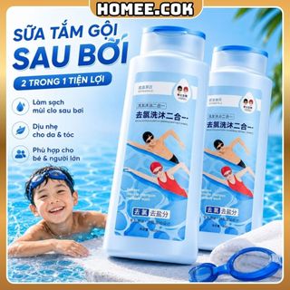 Homee.cok Sữa Tắm Gội Khử Clo Sau Bơi 2in1 600ml - Làm Sạch Mùi Clo Hồ Bơi, Chăm Sóc Da Tóc Dịu Nhẹ Cho Bé Và Người Lớn
