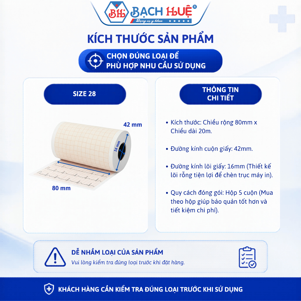 Giấy Cuộn In Nhiệt Máy Điện Tim 3 Cần 80x20 (80mm x 20m) Lõi Rỗng Hỗ Trợ Đa Dòng Máy Điện Tim