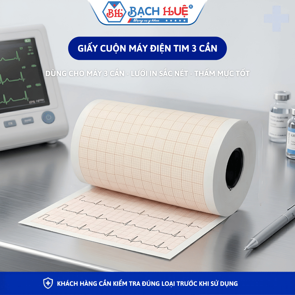 Giấy Cuộn In Nhiệt Máy Điện Tim 3 Cần 80x20 (80mm x 20m) Lõi Rỗng Hỗ Trợ Đa Dòng Máy Điện Tim