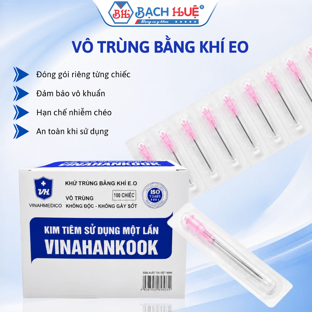 Đầu kim tiêm 18G Vinahankook - Sắc bén, vô trùng, an toàn, kim rút thuốc, kim tiêm thuốc hộp 100 cái