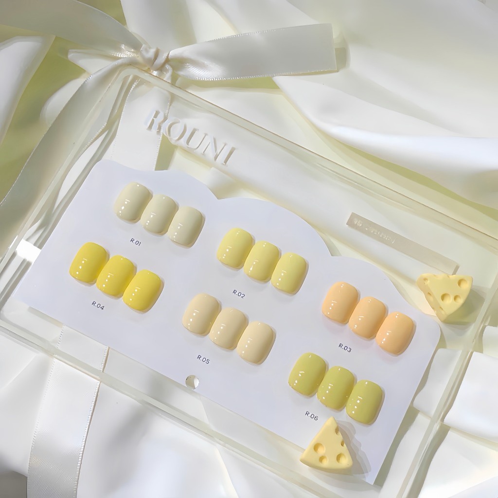 Set ROUni Sơn Gel Thạch Vàng Kem Cloudy Cream Yellow Sơn Gel Nail Màu Vàng Sữa Tôn Da Chuẩn Hàn Quốc