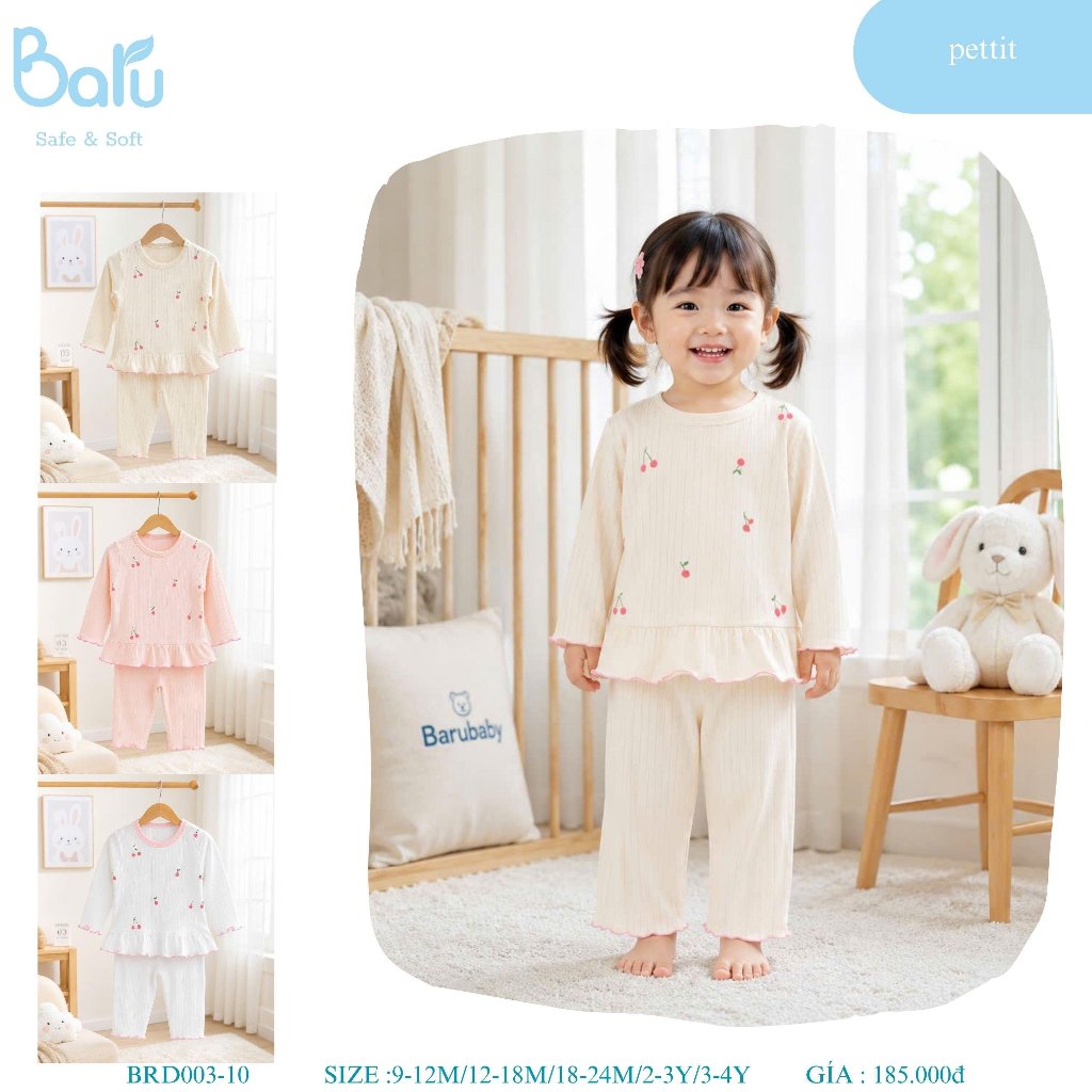 Bộ cổ tròn bé gái dài tay quần dài BRD003-10