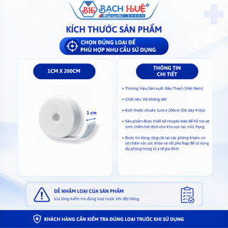 Combo 50 Cuộn Gạc Dẫn Lưu 4 Lớp Bảo Thạch (1cm x 200cm) - Gạc Tai Mũi Họng Đã Tiệt Trùng 4 lớp
