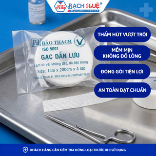 Combo 50 Cuộn Gạc Dẫn Lưu 4 Lớp Bảo Thạch (1cm x 200cm) - Gạc Tai Mũi Họng Đã Tiệt Trùng 4 lớp