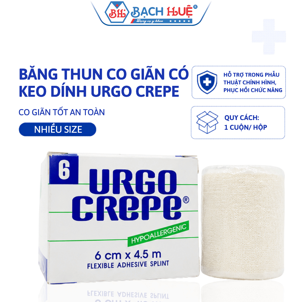 Băng thun Urgo Crepe có keo dính - Co giãn êm ái, cố định chắc chắn, giải pháp hỗ trợ chăm sóc