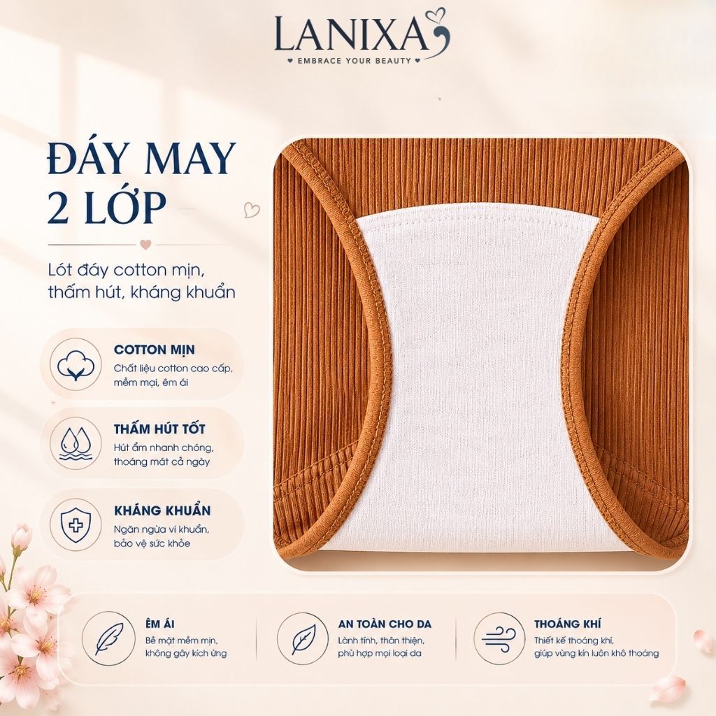 Combo 5 Quần lót nữ cotton kháng khuẩn cạp vừa tôn dáng, Quần chip nữ thun lạnh gân tăm LANIXA L1226
