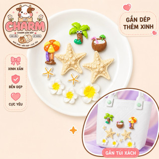 Bộ 10 charm SAO BIỂN, charm nhựa cứng - có sẵn đế gắn chủ đề biển dễ thương, gắn dép, túi xách